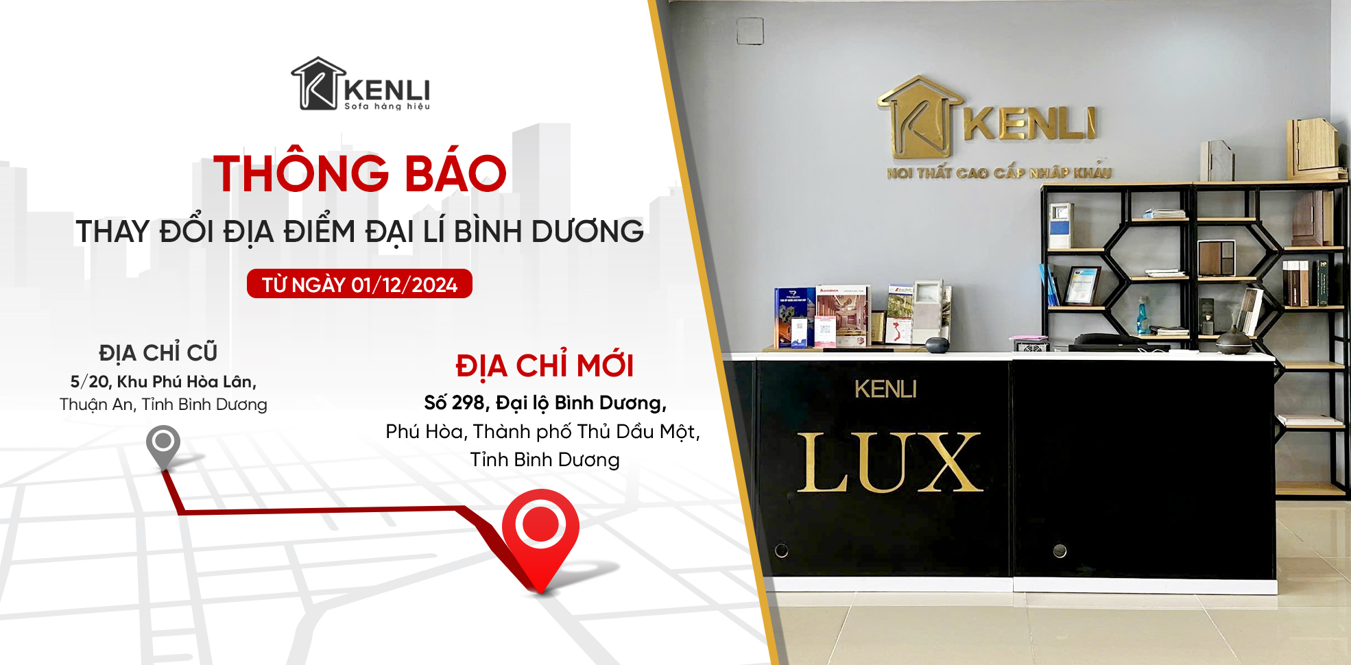 THÔNG BÁO THAY ĐỔI ĐỊA CHỈ SHOWROOM KENLI BÌNH DƯƠNG