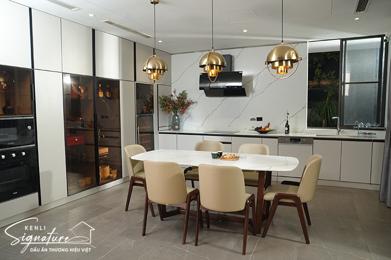 Mẫu bàn ghế ăn mặt đá 6 ghế Crystal cao cấp