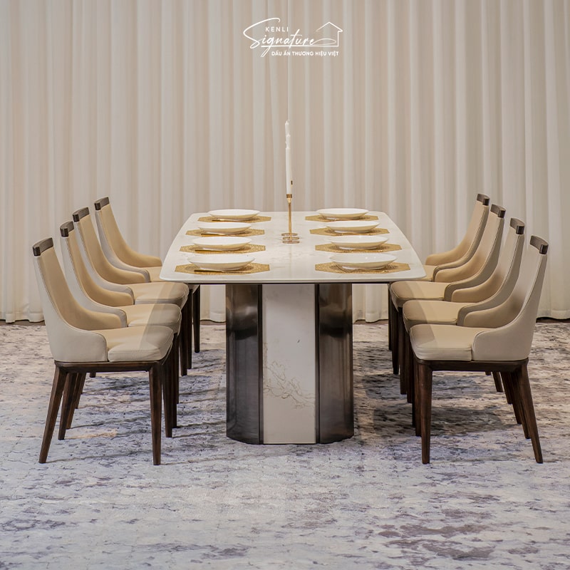 bộ bàn ghế ăn 8 người Cade